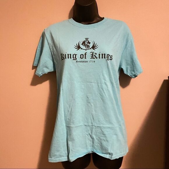 CHRISTIAN Tee King of Kings T Shirt Aqua Blue - Picture 6 of 12
